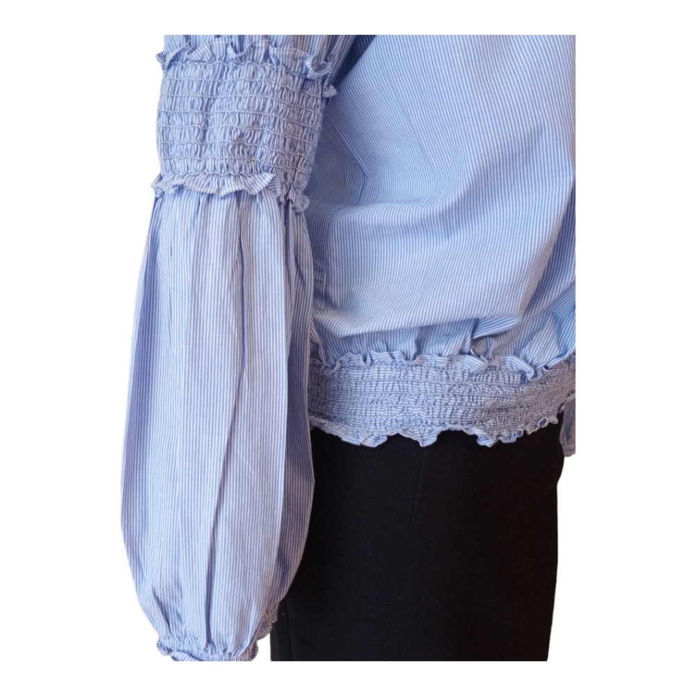 Max Editions Women’s Blue Striped Off Shoulder Smocked Blouse XL - Picture 6 of 11